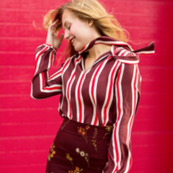 Frame Burgundy Stripe Silk Tie Shirt - Picture 2 of 4